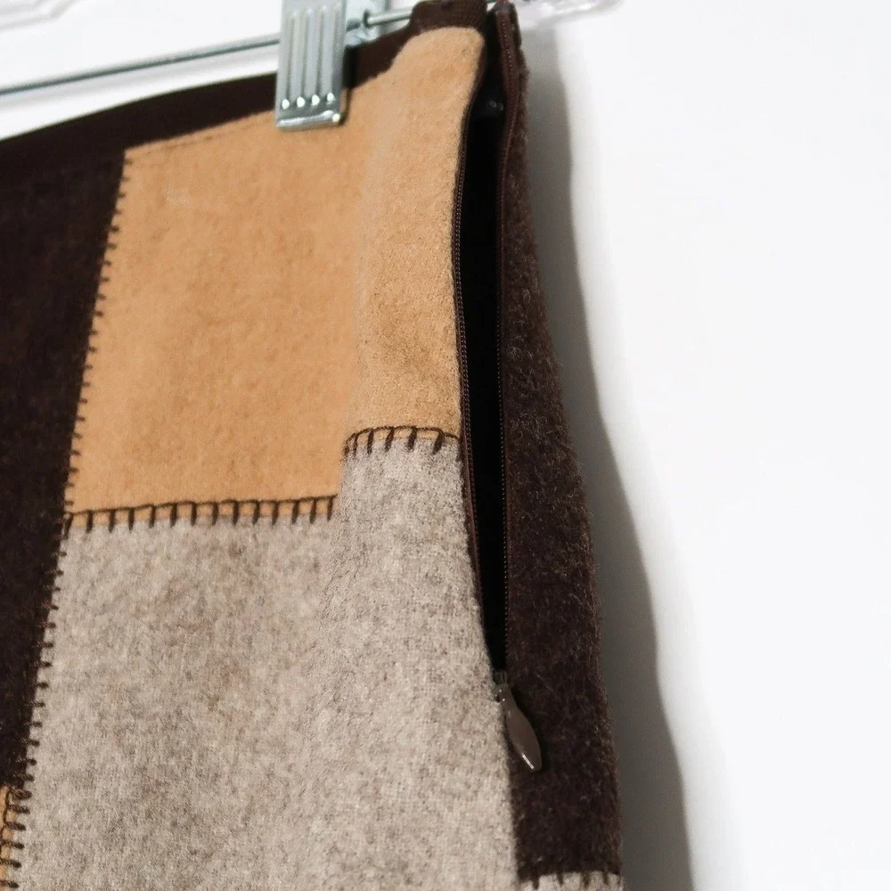 The Limited Womens Skirt 8 Wool Brown Tan Pencil‎ Patchwork Academia 90s Gilmore